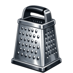 a silver box grater with a black handle