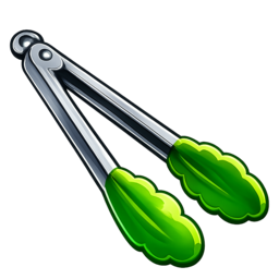 silver kitchen tongs with green tips