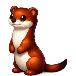a brown and white weasel standing up