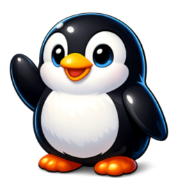 a black and white penguin waving