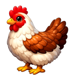 a white and brown hen with a red comb