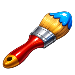 a paintbrush with a red handle and blue paint on the tip