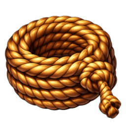 a coil of brown rope with a knot