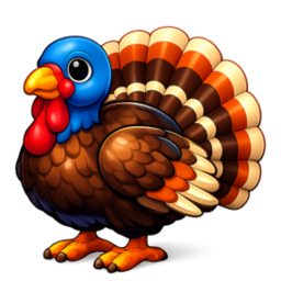 a brown turkey with a blue head and a wide tail